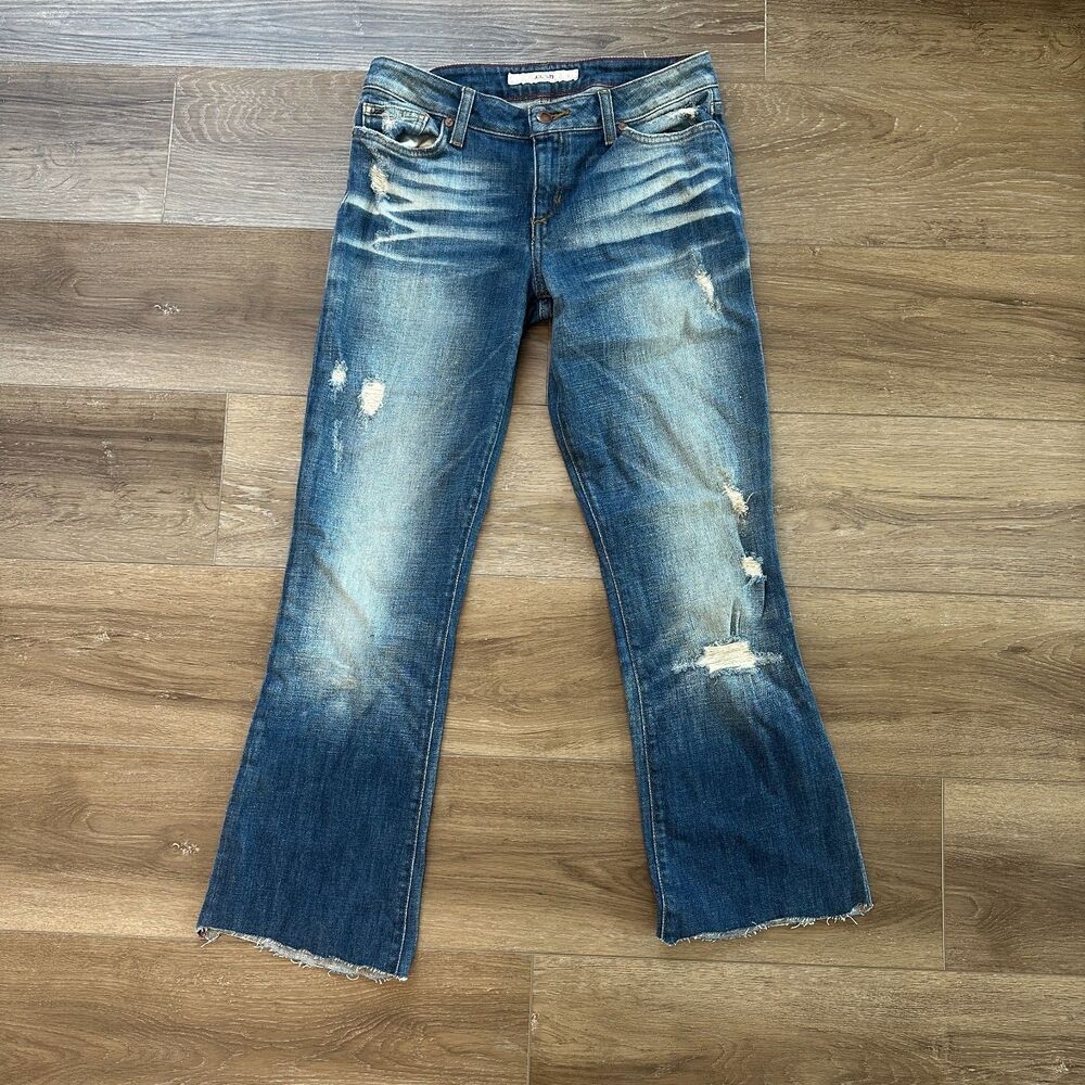 Distressed Raw Hem Bootcut Curvy Denim Jeans Phoebe Wash W28